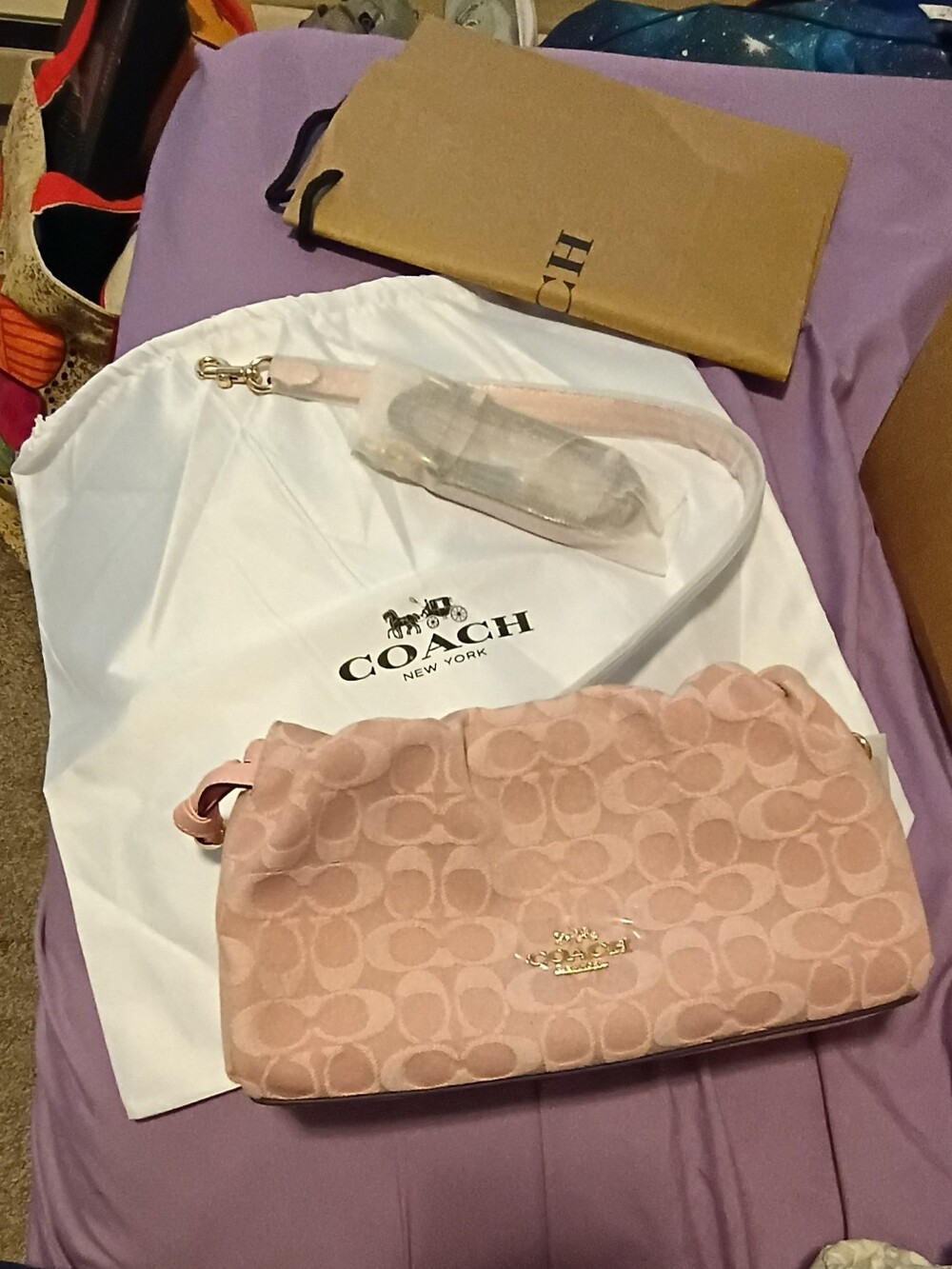 Coach Faye Crossbody/Shoulder Bag in Signature Denim Light Pink- Full Gift Set!